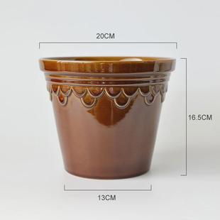 陶瓷花盆帝罗马绿色釉面高级感焦糖色绿植盆栽大口径20CM 大号欧式