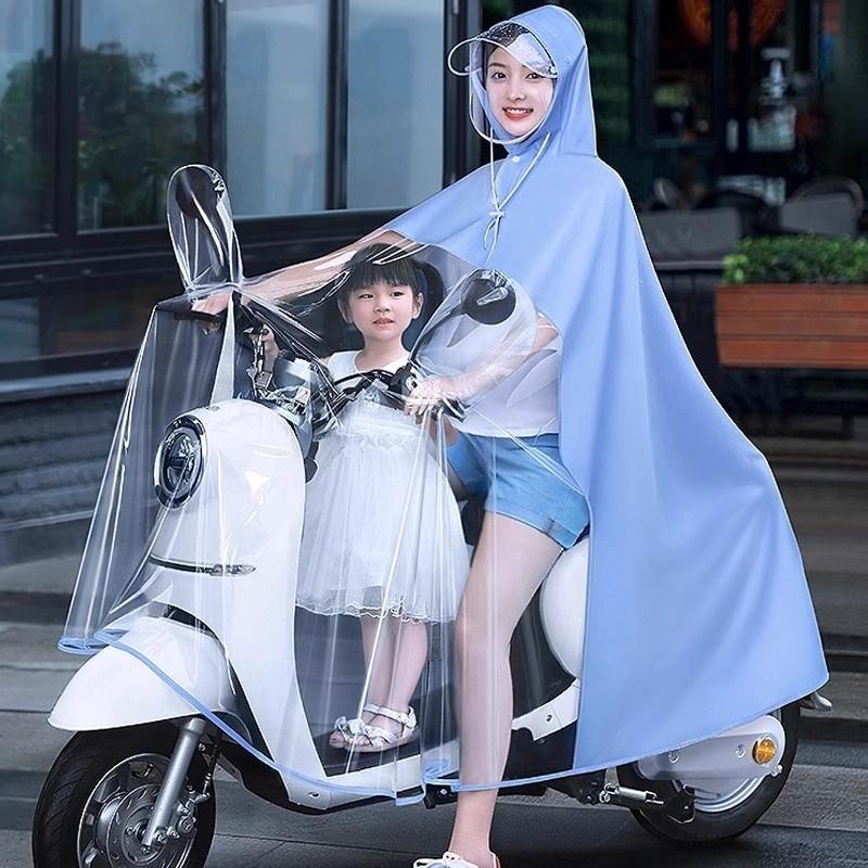 W6RT雨衣电动车单双人母子女亲子长款全身防暴雨接娃透明雨披