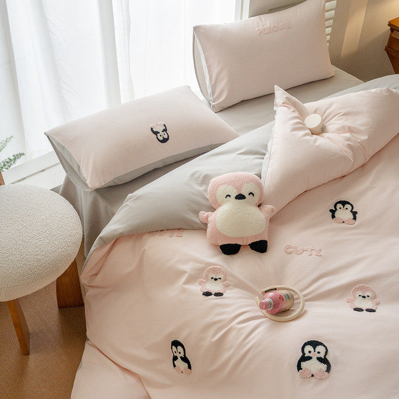 大版数码印花100贡缎支长绒棉四件套全棉磨毛春秋款卡通床品