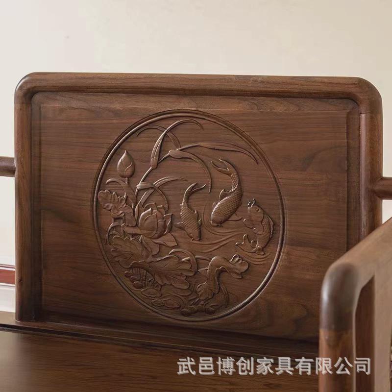 老榆木新中式实木沙发组合小鱼沙发六件套罗汉床单人床全屋套装