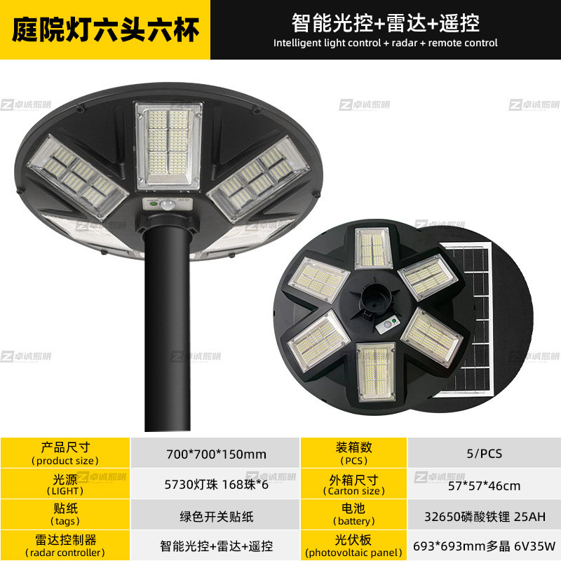 太阳能庭院高杆灯户外公园小区圆形led灯高杆感应一体化太阳能灯