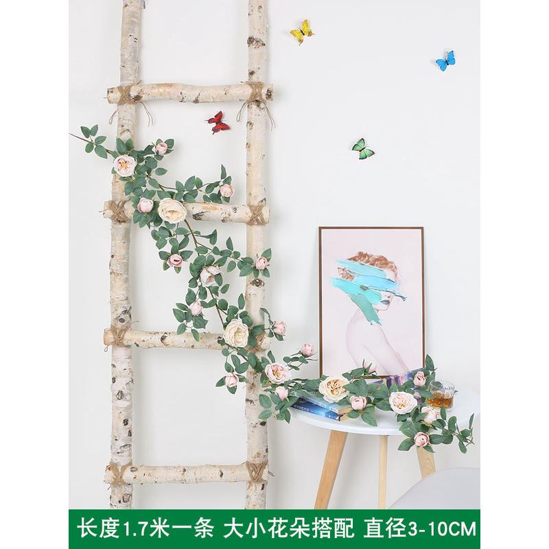 玫瑰花假花空调管道装饰花藤条遮挡塑料藤蔓植物店铺墙壁墙面