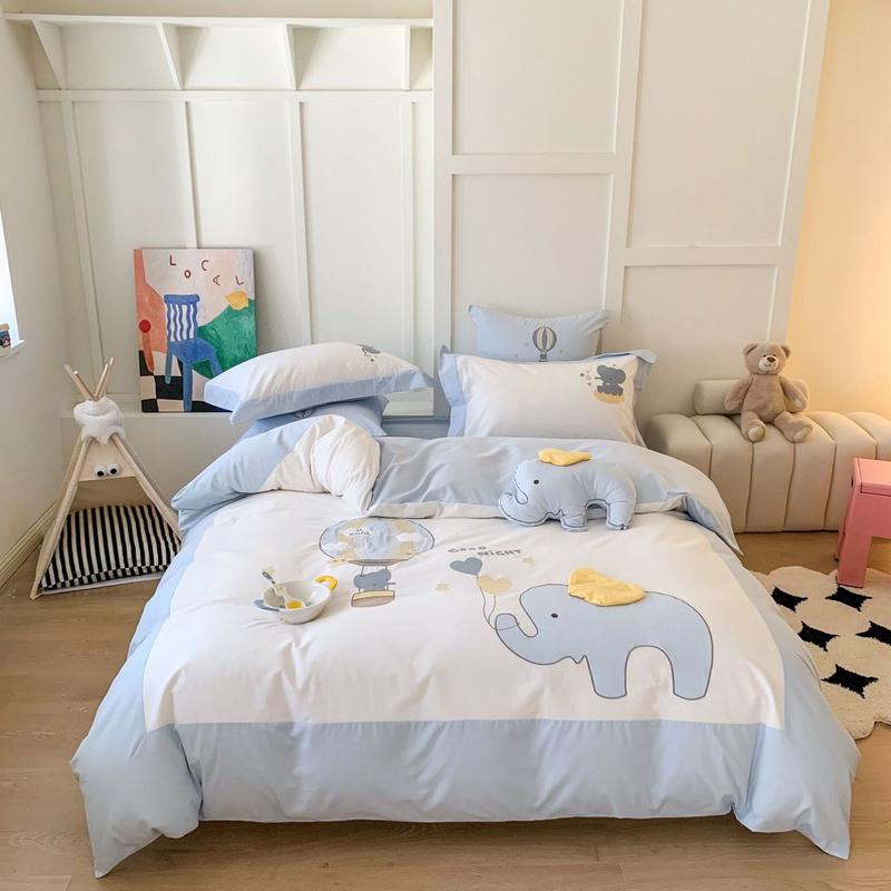 秋冬卡通四件套100支全棉超柔磨毛英伦风可爱刺绣被套童趣床品