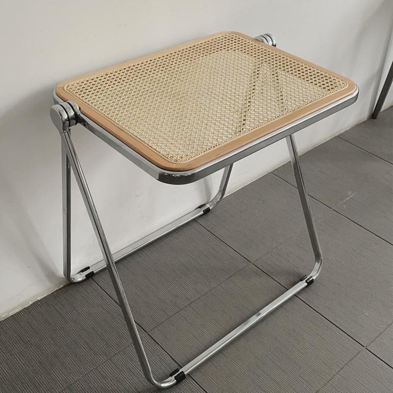 简约中古编桌子折叠便携收纳办公学习书桌白色北欧ins藤编电脑藤