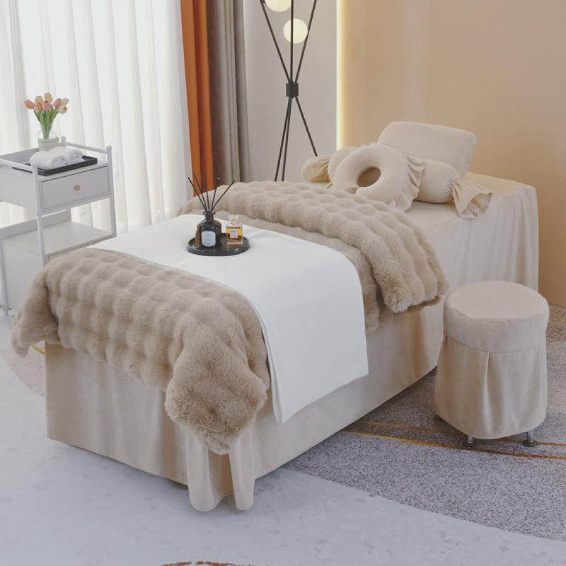 秋冬美容床罩四件套高档网红泡泡绒高级感美容院专用推拿按摩床罩