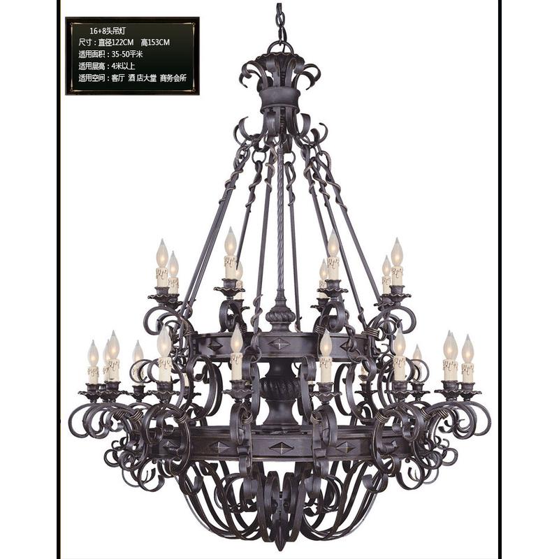 美式长吊灯创意楼梯间家用大吊灯铁艺别墅简约欧式大气复古蜡烛灯
