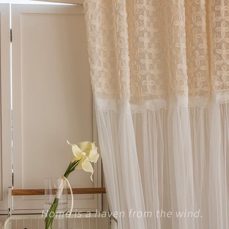 鹅梨黄窗帘薇薇安裙摆拼接纱帘窗纱客厅飘窗卧室阳台法式复古风
