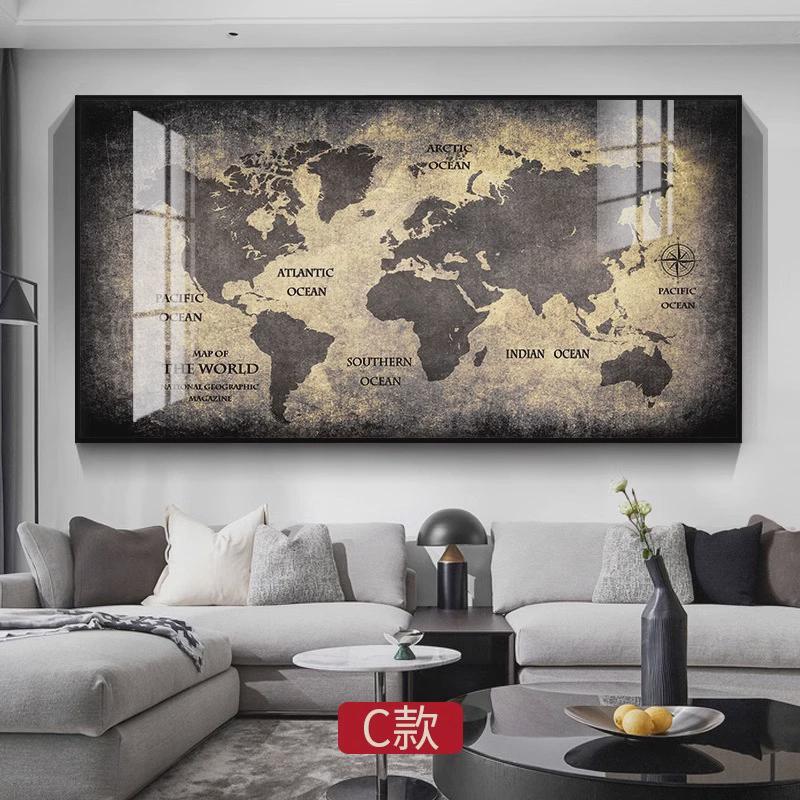 世界地中国图装饰画横幅客厅沙发背景墙挂画高级会议室办公室壁画