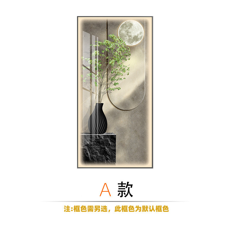 简约led带灯入户玄关装饰画简约现代挂画走廊尽头过道壁画竖版灯