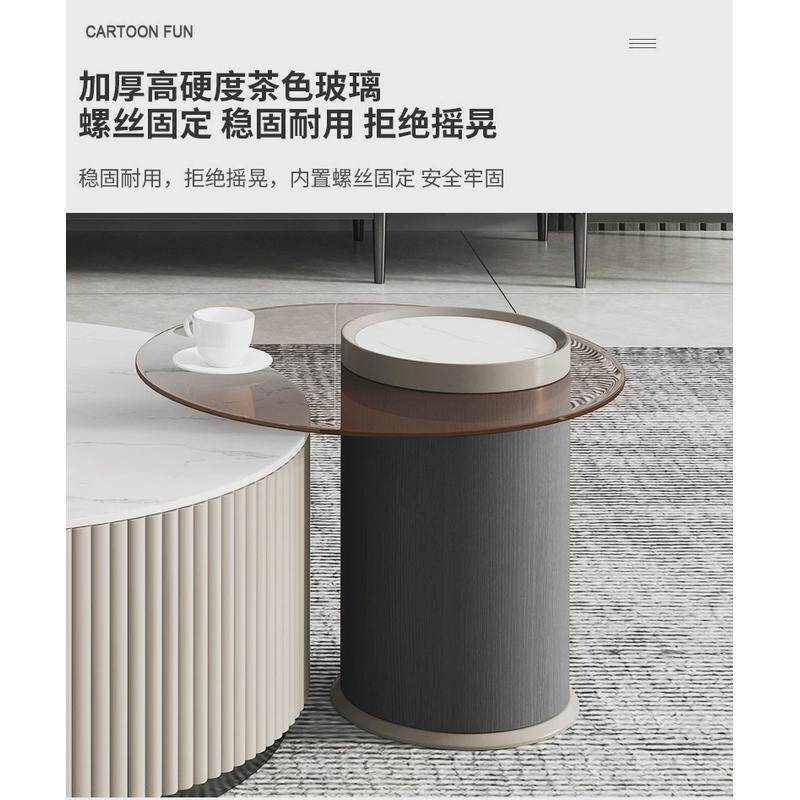 岩板茶几电视柜组合现代简约轻奢新款意式小户型客厅家用北欧圆形