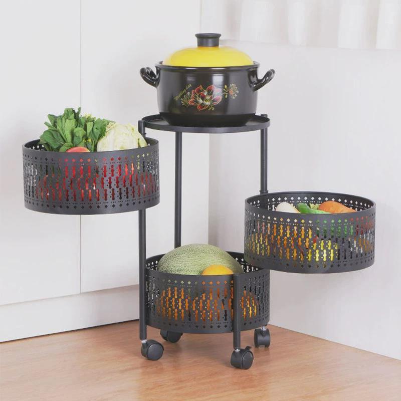 北欧铁艺厨房旋转置物架免安装圆多层框储物架可旋转移动收纳架