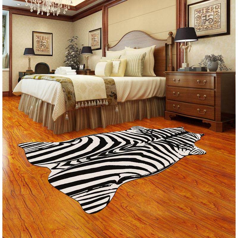 家居装饰个性时尚仿真动物皮印花仿毛皮地毯客厅卧室床边地垫门垫