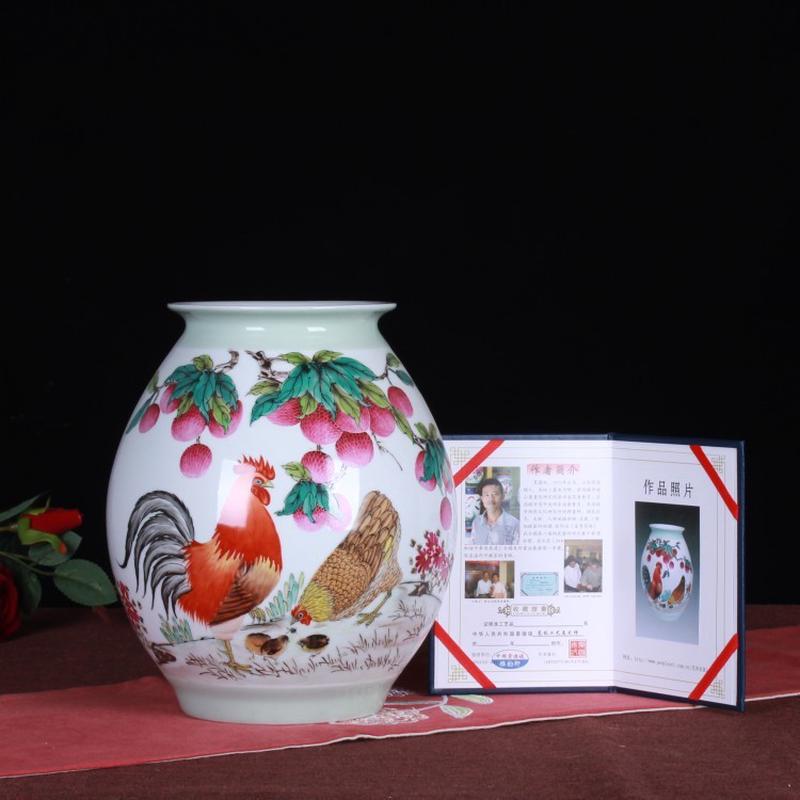 景德镇陶瓷花瓶手绘福筒瓶中式客厅装饰办公室瓷器工艺品摆件