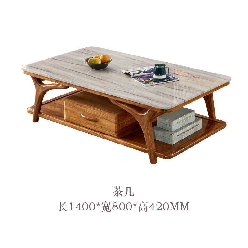 家用乌金木茶几电视柜大理石茶几组合新中式长方形新款茶台茶桌