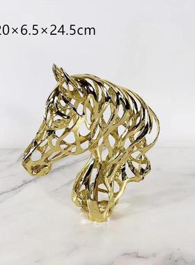 欧动物几何镂空创意狮子大象骏马雕塑金属摆件客厅玄关家居饰品