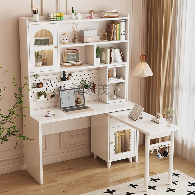 htm1实木书桌书架一体桌转角书柜学习儿童旋转写字桌洞洞板电学生