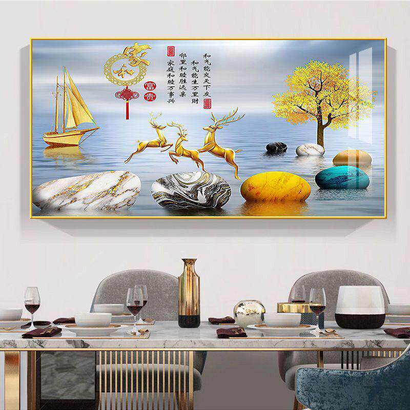 九鱼图沙发背景墙装饰画卧室床头壁画新中式壁画包间轻奢山水餐厅