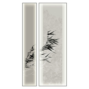 n1cg批发新中式玄关装饰画灯光过道楼梯间松竹图组合画风走廊禅意