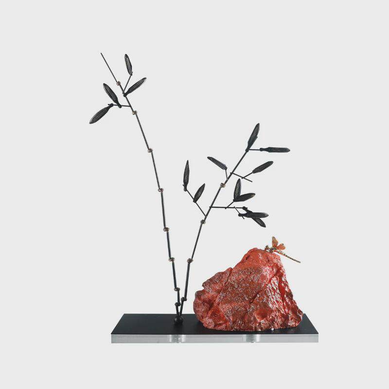 现代新中式创意假山石竹叶摆件售楼处家居别墅隔断展厅软装饰品