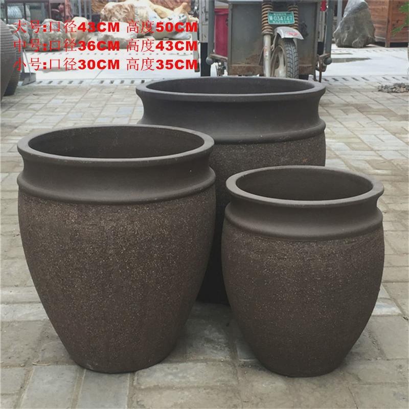 田园庭院特大号素面粗砂陶土盆落地粗陶花盆陶罐组合陶瓷