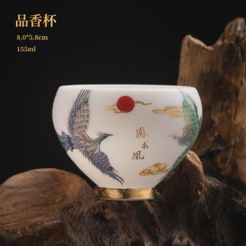 茶杯瓷羊脂玉主人杯凤求凰品茗杯功夫茶具德化白瓷大号茶碗个人杯
