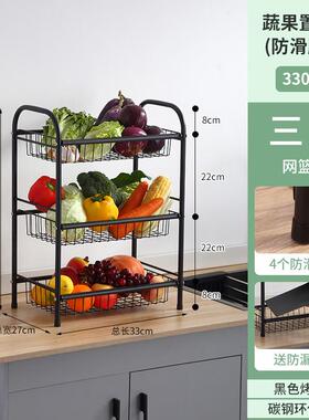 厨房置物架落地多层微波炉架子家用货架锅架菜篮蔬推车收纳储物架