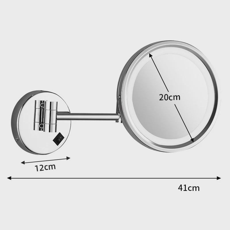 折叠led化妆镜单面带灯梳妆镜卫生间伸缩浴室美容镜欧式10寸镜子