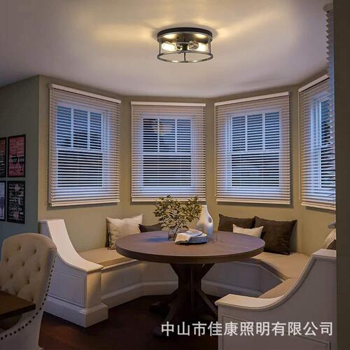 电商贸易铁艺复古loft仿木纹厨房客厅卧室圆形吸顶灯具