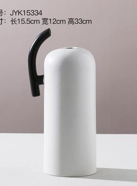 ins风白色带把陶瓷花瓶摆件北欧插创意家居花带耳朵花瓶陶瓷花瓶