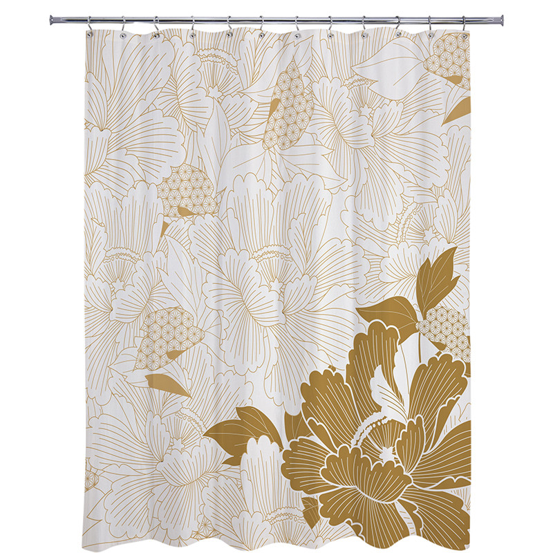 eq4f金色中式清新防水布加厚防霉浴帘挂钩定制尺寸免打孔套装干