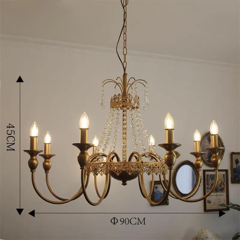 美式黄冠灯具蜡烛水晶吊灯法式复古怀旧中古风卧室衣帽间餐厅花边