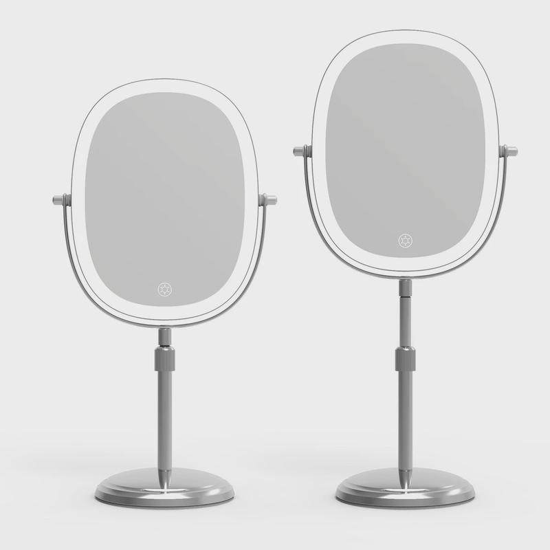 新款卧室化妆镜led带灯镜双面台式放大圆形可调高度梳妆台镜子