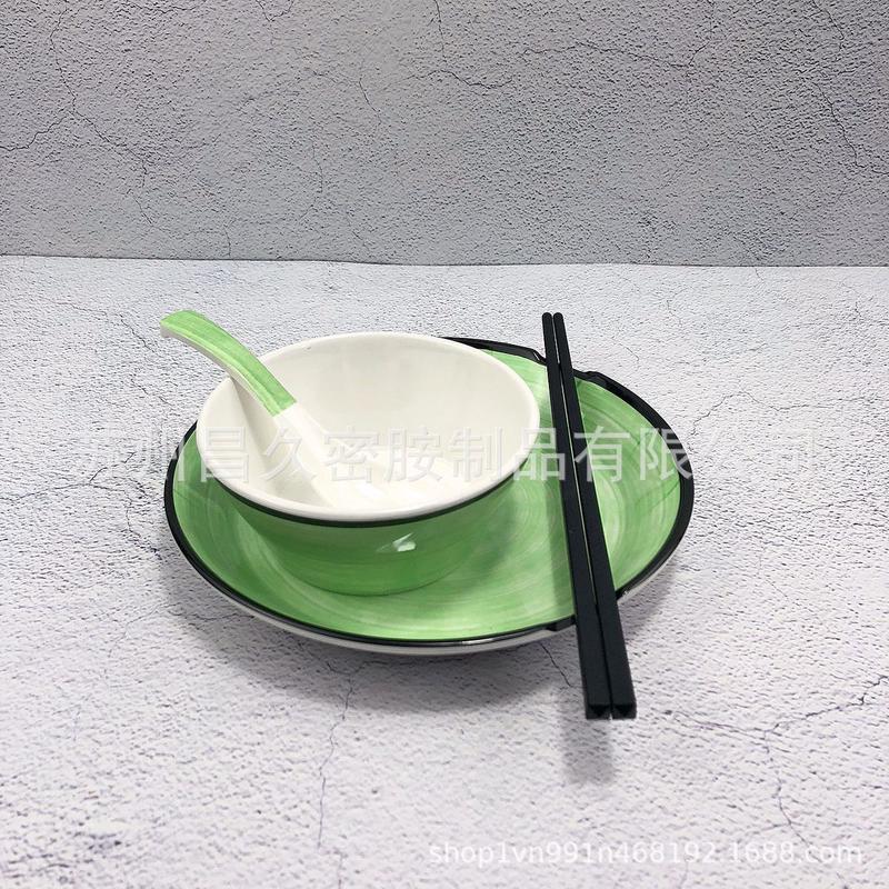 密胺仿瓷餐具饭店摆台四件套火锅烤鱼创意摆台外婆家碗盘勺筷套装