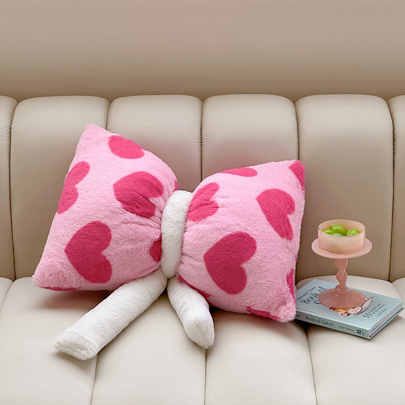 卧室创意个性少女心兔兔绒条纹蝴蝶结抱枕粉色蓝色韩式客厅沙发