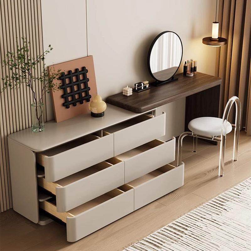 梳妆台收纳柜一体卧室侘寂奶油简约床尾斗柜可伸缩化妆桌实木风