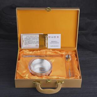 百福金碗银碗筷三件套银筷百福银碗套装年年有鱼银勺子工艺品子