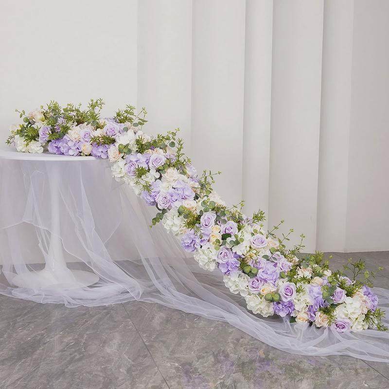 200*40紫色婚庆长花排婚礼餐桌会议长桌橱窗装饰仿真玫瑰花墙排花