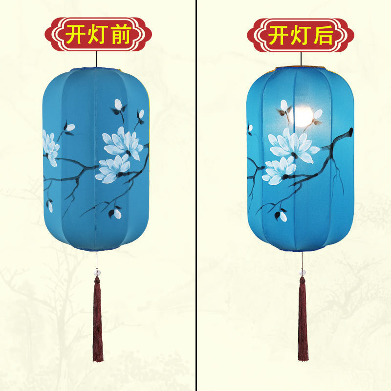 火锅店布艺手绘冬瓜灯笼茶楼茶室餐厅中式过道走廊玄关仿古灯笼灯