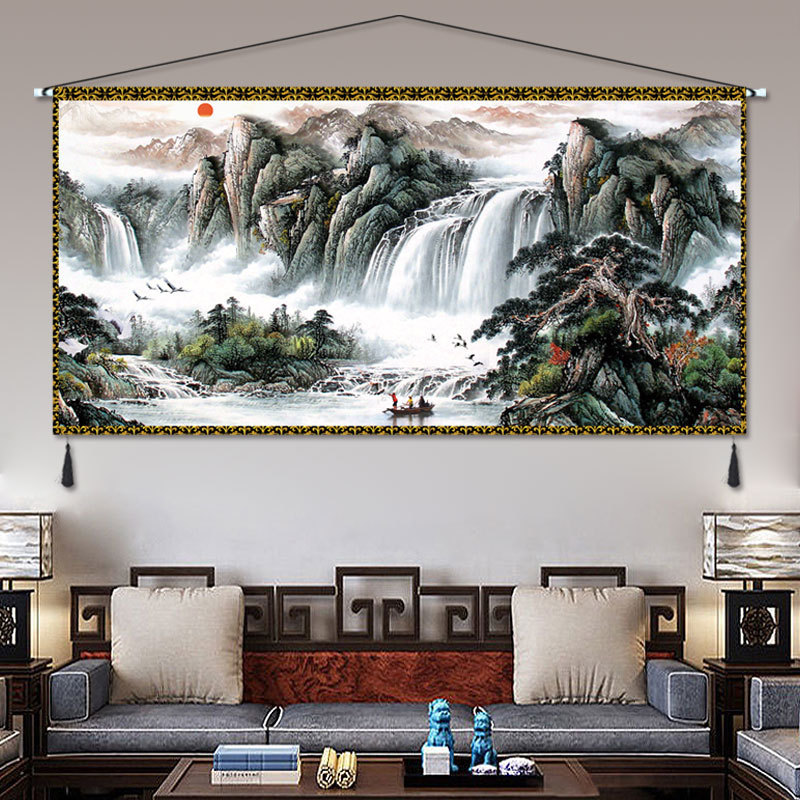 a947超大中式山水画床头挂毯沙发卧室客厅办公室墙挂布背景布挂画