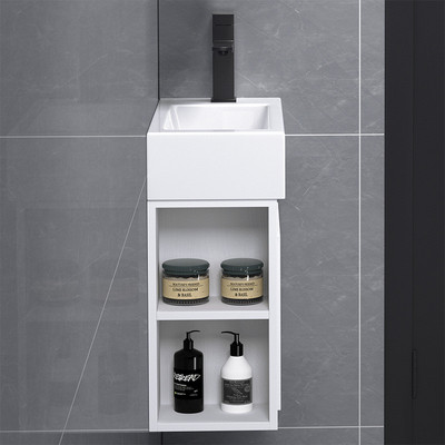 btv4小户型超实木浴室柜组合卫生间阳台墙角洗漱台挂墙式窄陶瓷洗