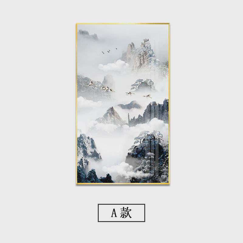 新中式入户玄关装饰画沙发背景墙竖版壁画挂画走廊过道禅意山水