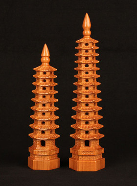 桃木文昌塔摆件空心镂空九层十三层文昌塔办公室书桌摆件
