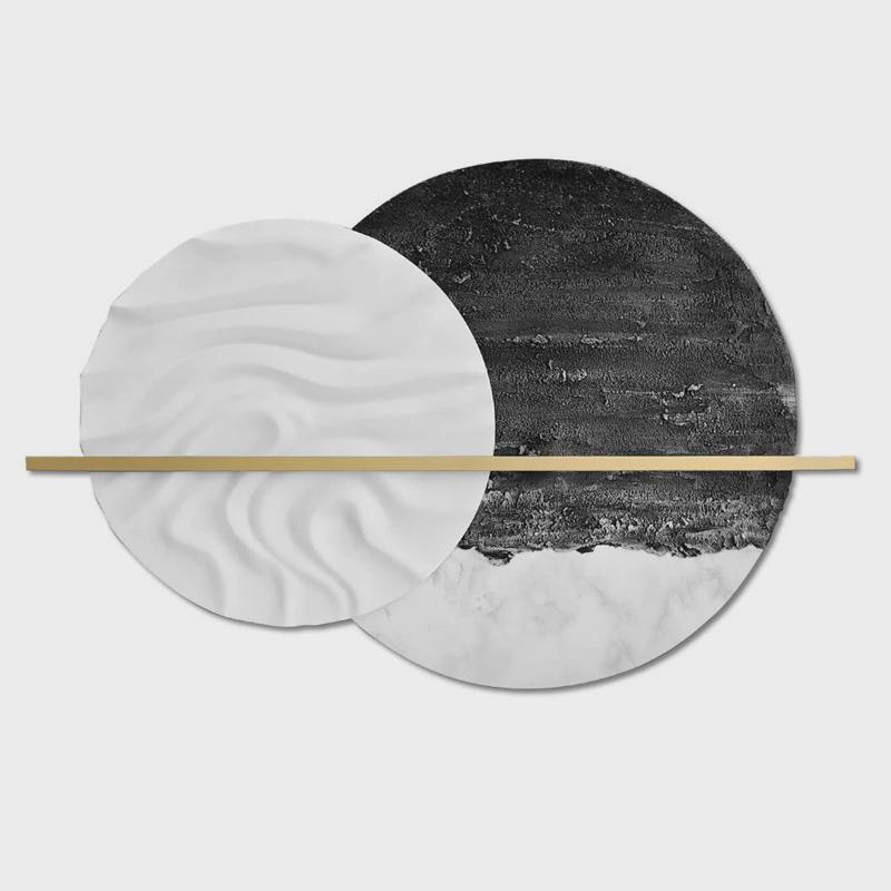 现代轻奢圆形抽象手绘肌理木雕壁画创意客厅装饰实物画卧室挂画图片