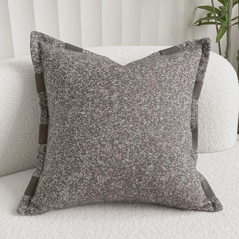 侘寂风客厅沙发抱枕咖色小肌理包边靠枕床头大靠垫现代样板房靠包