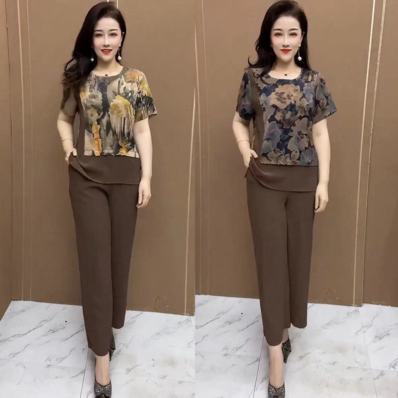 妈妈装夏装新款洋气套装40-50岁阔腿裤中老年女夏季t恤两件套,女装/女士精品,时尚套装,淘宝优惠券,粉丝福利购,淘宝优惠卷
