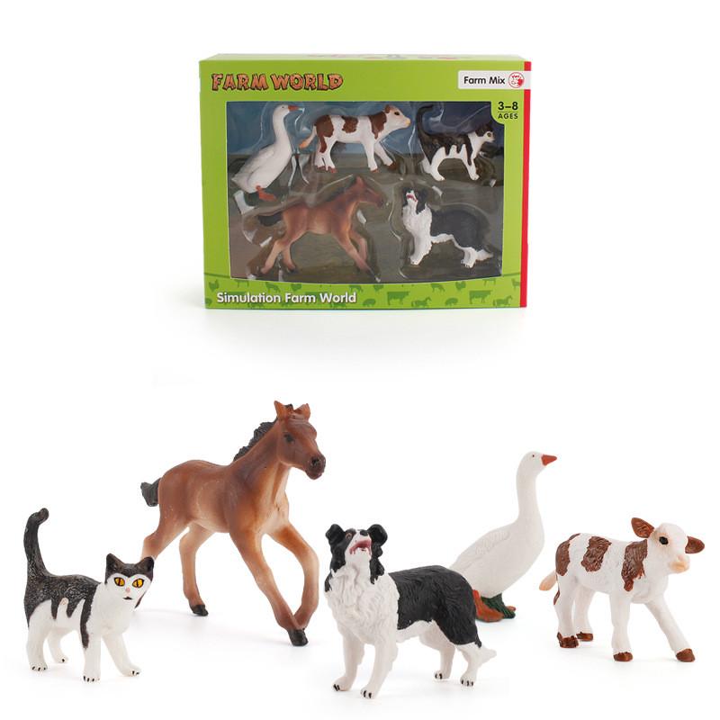 仿真农场家禽动物模型牧羊犬白鹅马奶牛猫静态桌面摆件跨境货源
