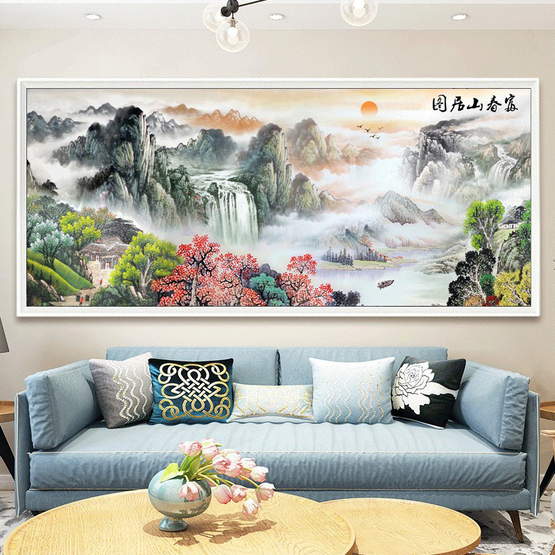 vjw5批发成品已绣好的山居富春图机绣纯手工大气十字绣线绣出售客