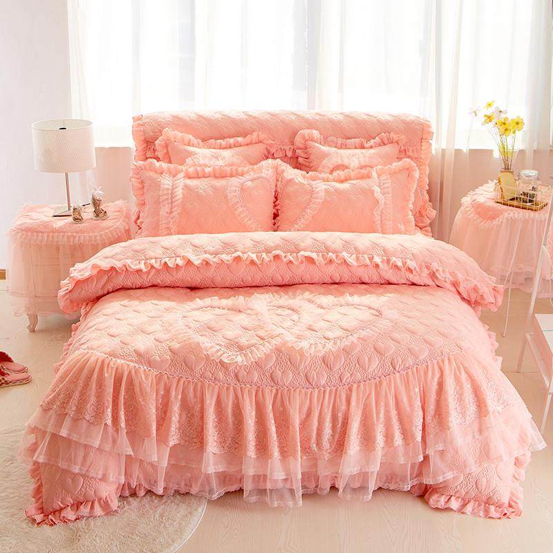 xei3新婚加棉床罩式四件套公主风荷叶边蕾丝1.8m米床裙大红色婚庆,床上用品,婚庆床品套件,淘宝优惠券,粉丝福利购,淘宝优惠卷
