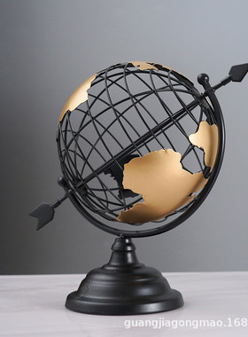 北欧家居饰品工艺品创意铁线地球仪铁制摆件拍摄道具