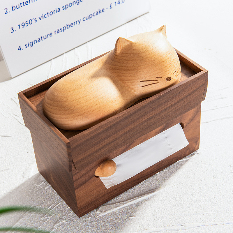 黑胡桃木纸抽盒创意猫咪实木纸巾盒轻奢客厅餐厅餐桌餐巾纸盒
